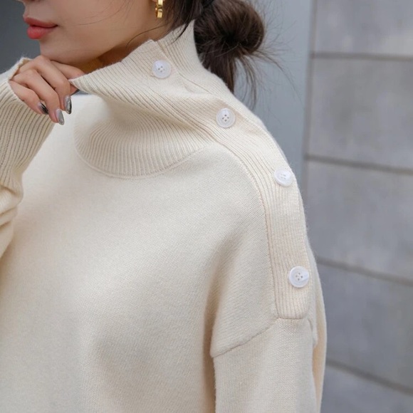Dazy Cream Colored Turtleneck Buttoned Sweater - Picture 2 of 10
